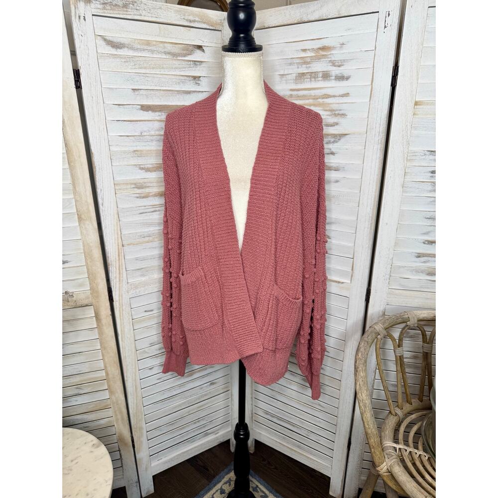 MADEWELL Women's M Bauble Pom Pom Cotton Knit Cardigan Sweater Dusty Rose Boho - Picture 14 of 16